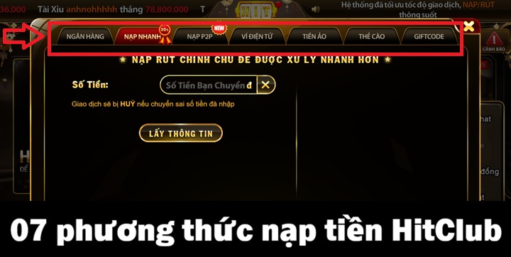 07 phương thức nạp tiền Hitclub đang hỗ trợ