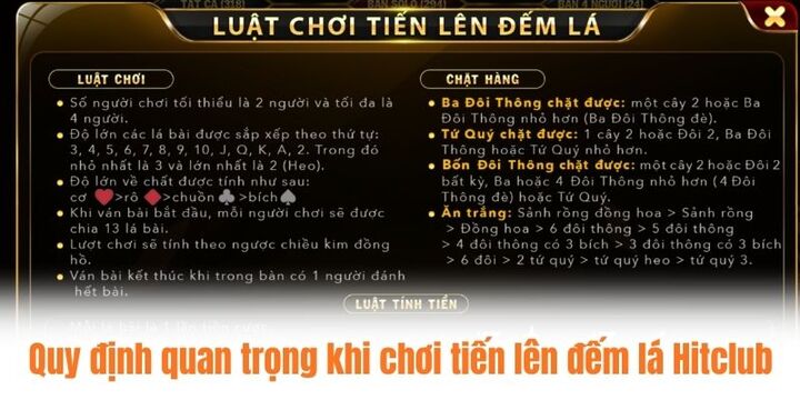 Quy định quan trọng khi trải nghiệm tiến lên đếm lá Hitclub